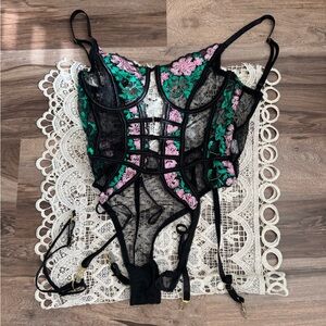 Floral Lace Lingerie with Garters